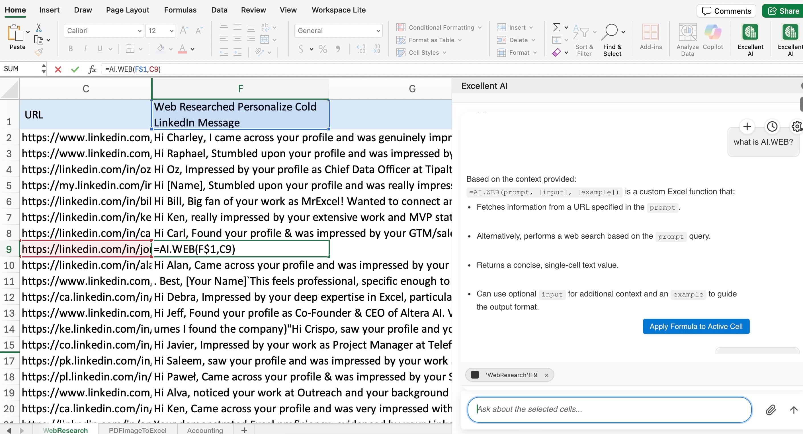 =AI.WEB() pulling live data into Excel